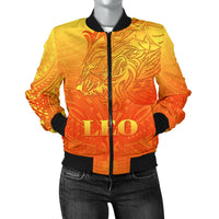 Sun In Leo Zodiac Women Bomber Jacket Polynesian Tattoo Simple - Orange Orange - Polynesian Pride