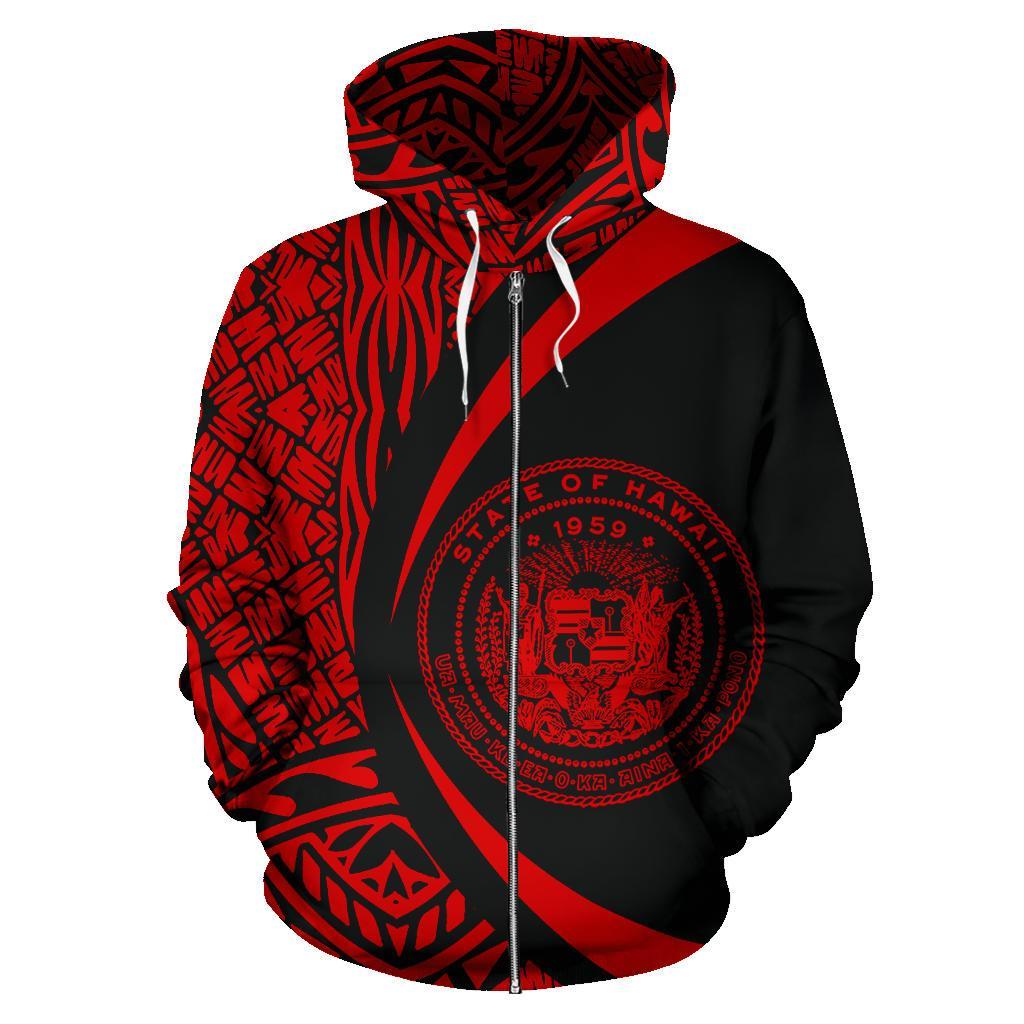 Polynesian Seal of Hawaii Zip Hoodie Red - Polynesian Pride