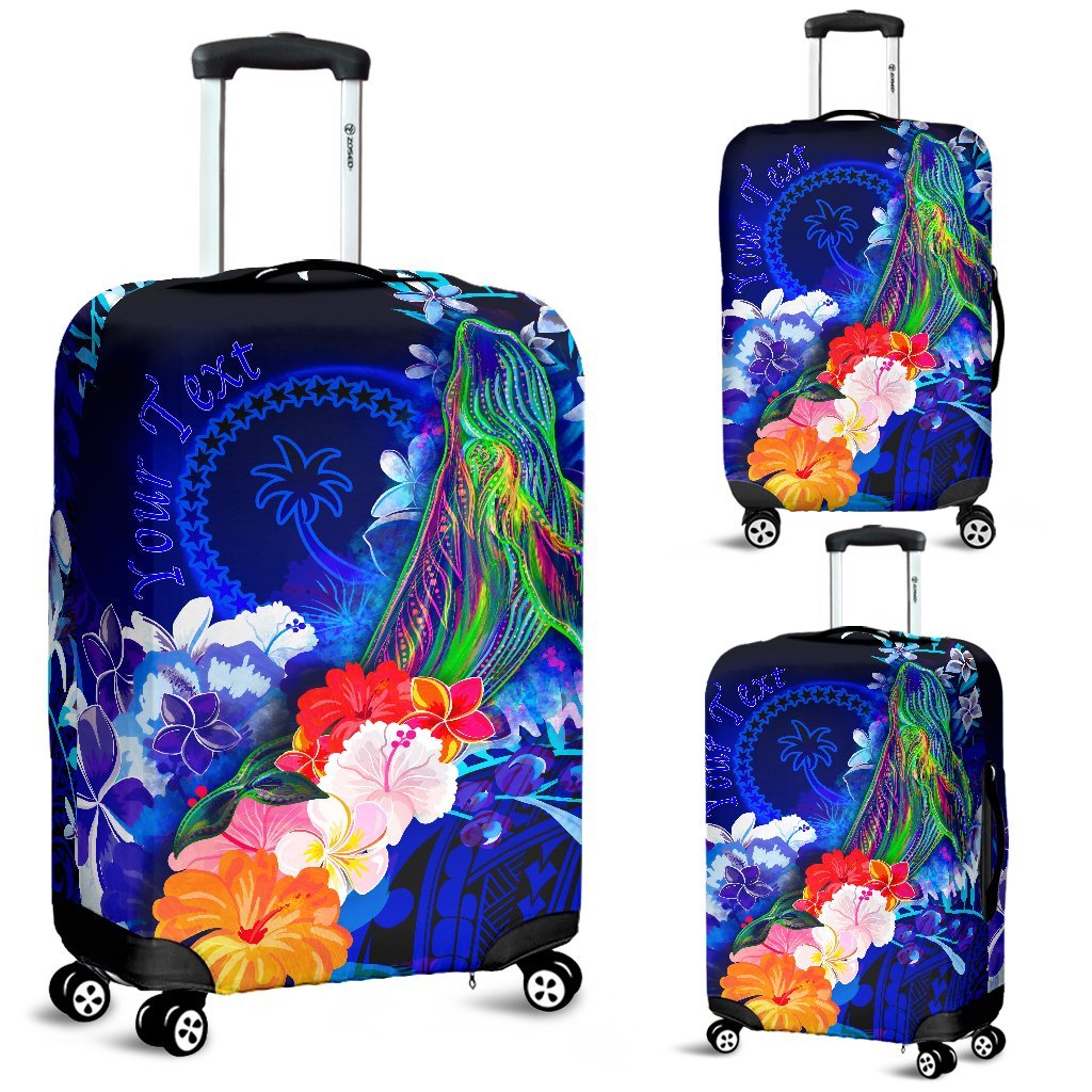 Custom Personalised Chuuk Luggage Covers - Humpback Whale with Tropical Flowers (Blue) - Polynesian Pride