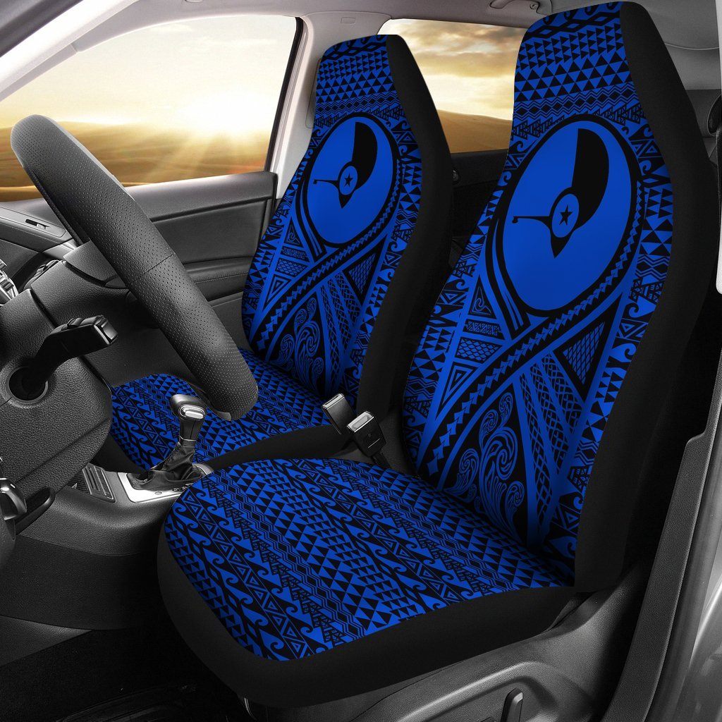 Yap Car Seat Cover - Yap Flag Polynesian Tattoo Blue Universal Fit Blue - Polynesian Pride