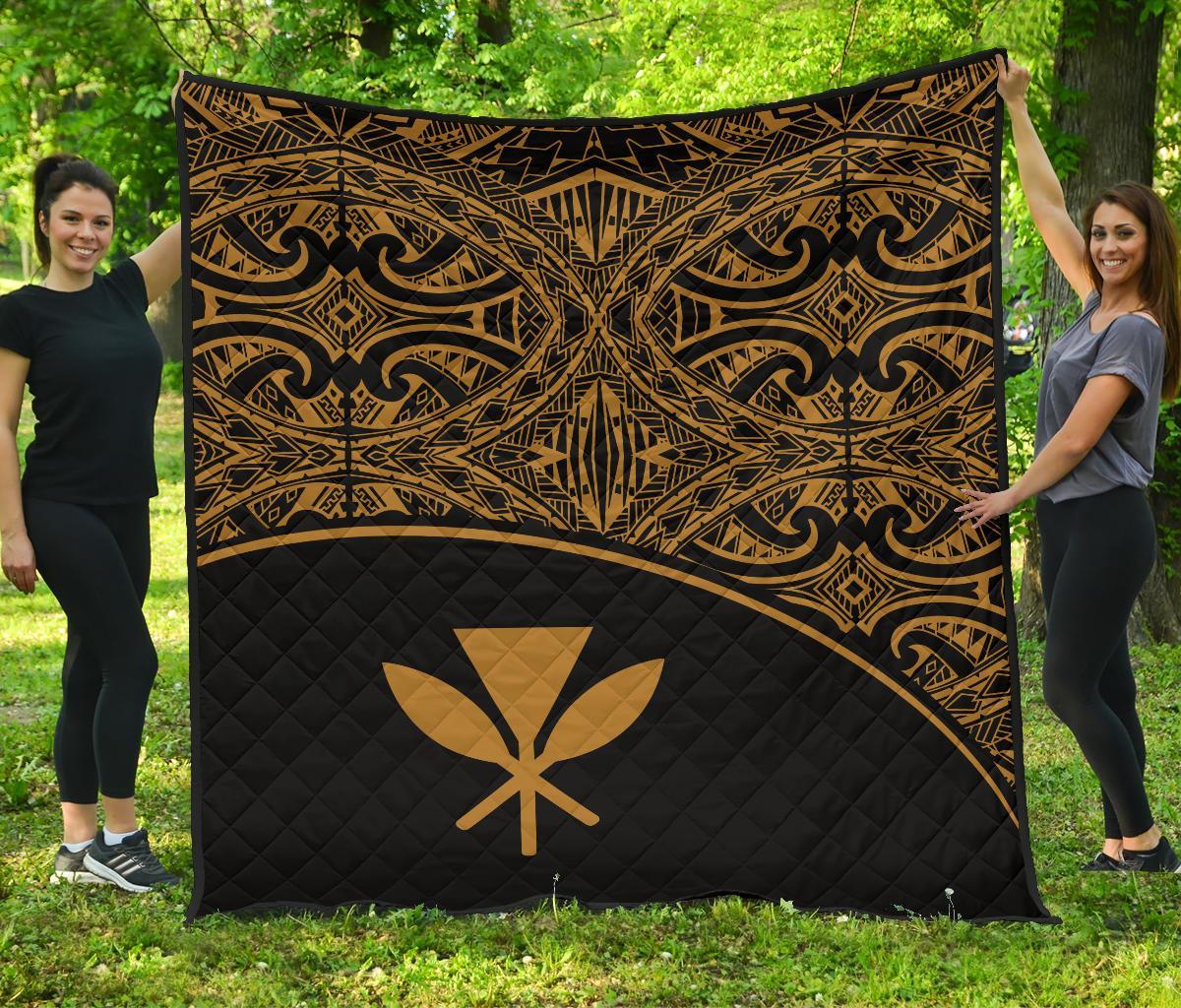 Hawaii Polynesian Premium Quilt - Yellow Kanaka Maoli Curve Version Yellow - Polynesian Pride