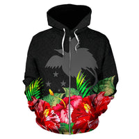 Papua New Guinea Polynesian Zip Hoodie Black Hibiscus - Polynesian Pride