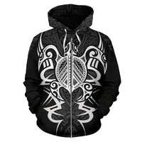 Hawaii Turtle Tribal Gray Zip up Hoodie Armor Style - Polynesian Pride