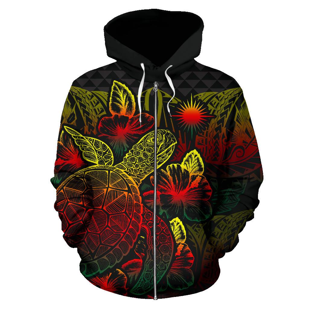 Marshall Islands Polynesian Zip up Hoodie Turtle Hibiscus Reggae - Polynesian Pride