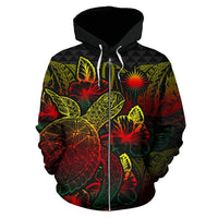 Marshall Islands Polynesian Zip up Hoodie Turtle Hibiscus Reggae - Polynesian Pride