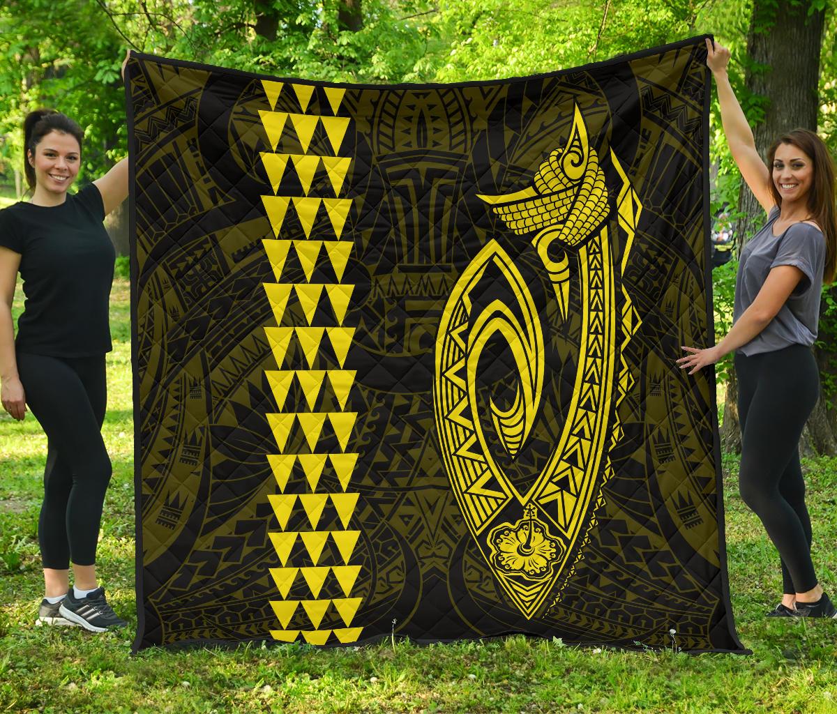 Hawaii Kakau Makau Fish Hook Polynesian Premium Quilt - Yellow Yellow - Polynesian Pride