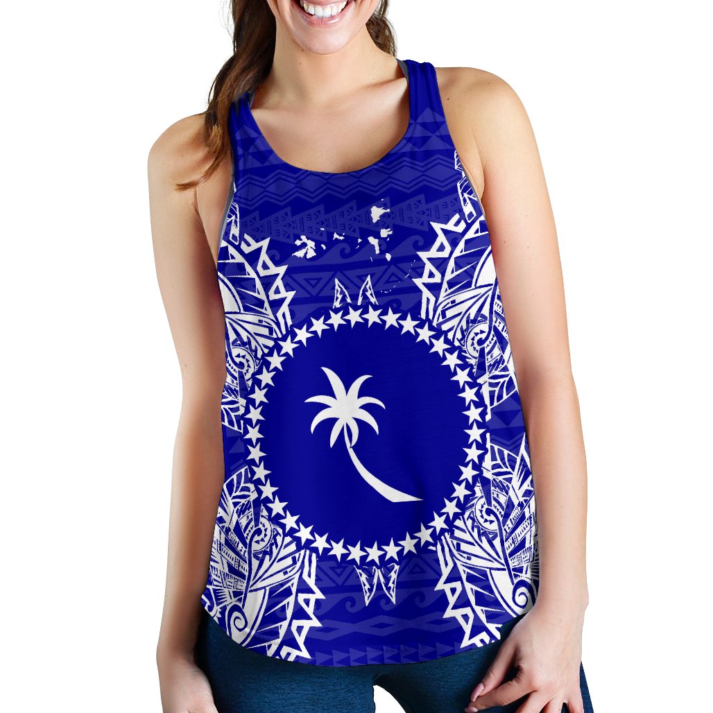 Chuuk Polynesian Women Tank Top Map Blue Blue - Polynesian Pride