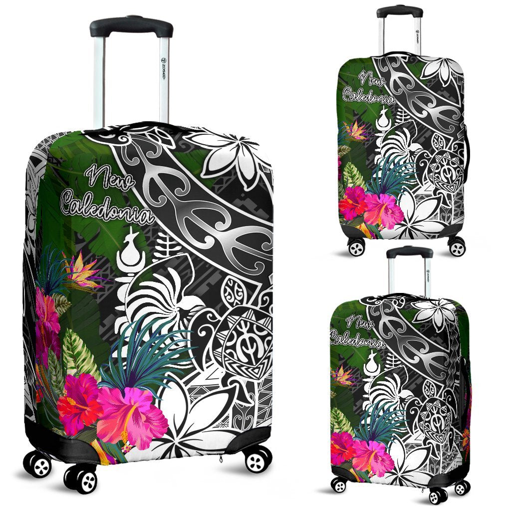 New Caledonia Luggage Covers - Turtle Plumeria Banana Leaf Crest Black - Polynesian Pride