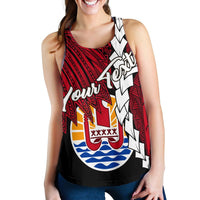 Tahiti Polynesian Custom Personalised Women's Racerback Tank - Tribal Wave Tattoo Flag Style - Polynesian Pride