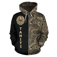 Tahiti Zip up Hoodie Tahiti Flag Polynesian Tattoo Half Style TH0 - Polynesian Pride