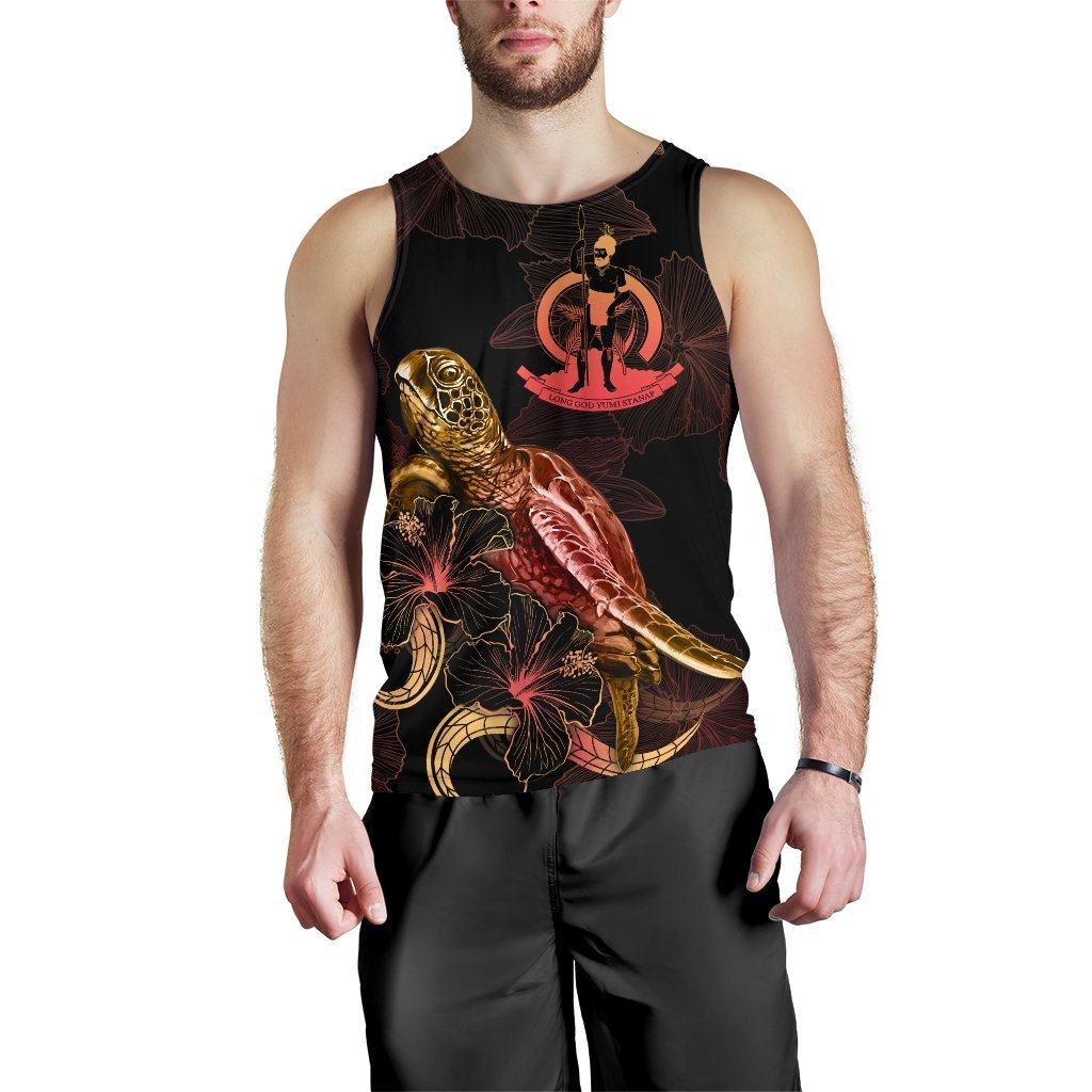 Vanuatu Men Tank Top - Turtle With Blooming Hibiscus Gold - Polynesian Pride