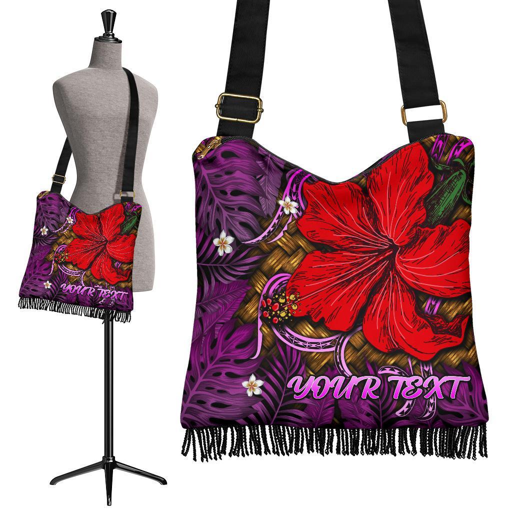Hawaii Lauhala Hibiscus Polynesian Tropical Crossbody Boho Handbag Pink - Wake Style - AH Crossbody Boho Handbag One Size Pink - Polynesian Pride