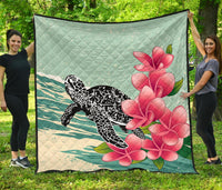 Hawaii Premium Quilt - Hawaii Turtles With Plumeria Classic Premium Quilt Art - Polynesian Pride