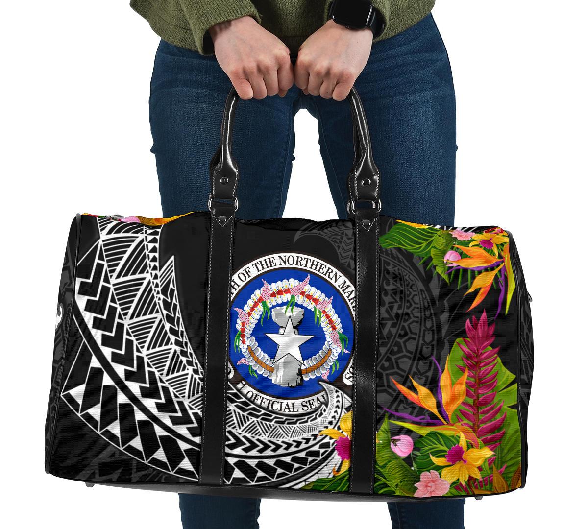 Northern Mariana Islands Travel Bag - Custom Personalised Seal Spiral Polynesian Patterns Travel Bag - Black - Northern Mariana Islands One size Black - Polynesian Pride