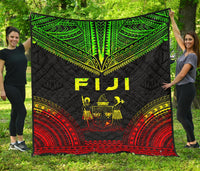 Fiji Premium Quilt - Fiji Coat Of Arms Polynesian Chief Reggae Version - Polynesian Pride