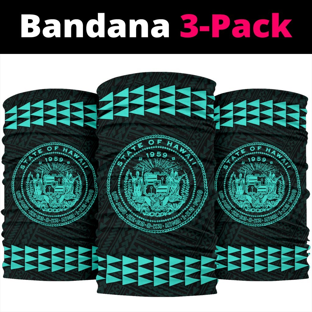Hawaii Kakau Polynesian Coat Of Arms Bandana 3 - Pack - Turquoise - Polynesian Pride