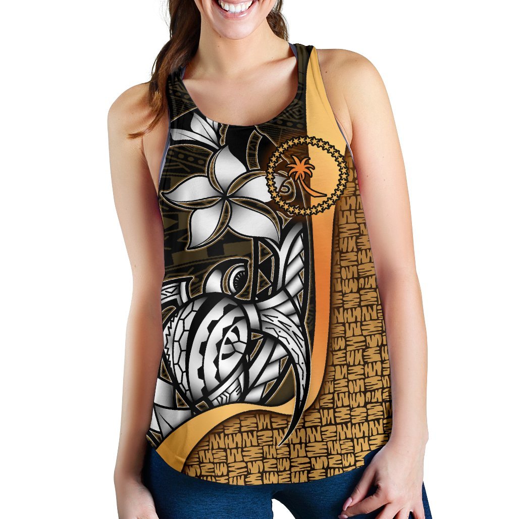 Chuuk Micronesia Women's Racerback Tank Gold - Turtle With Hook - Polynesian Pride