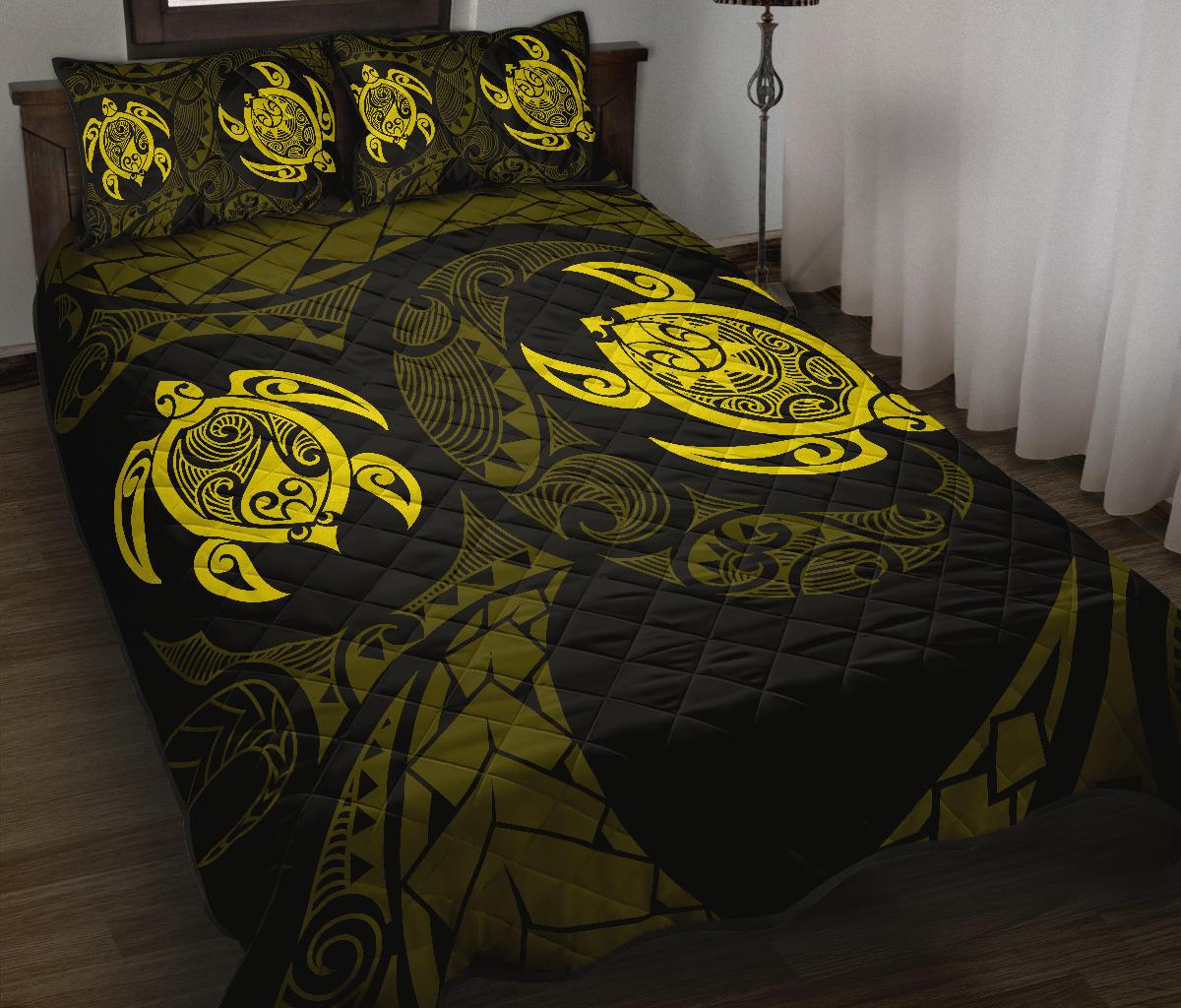 Hawaii Polynesian Turtle Quilt Bed Set Yellow - Polynesian Pride