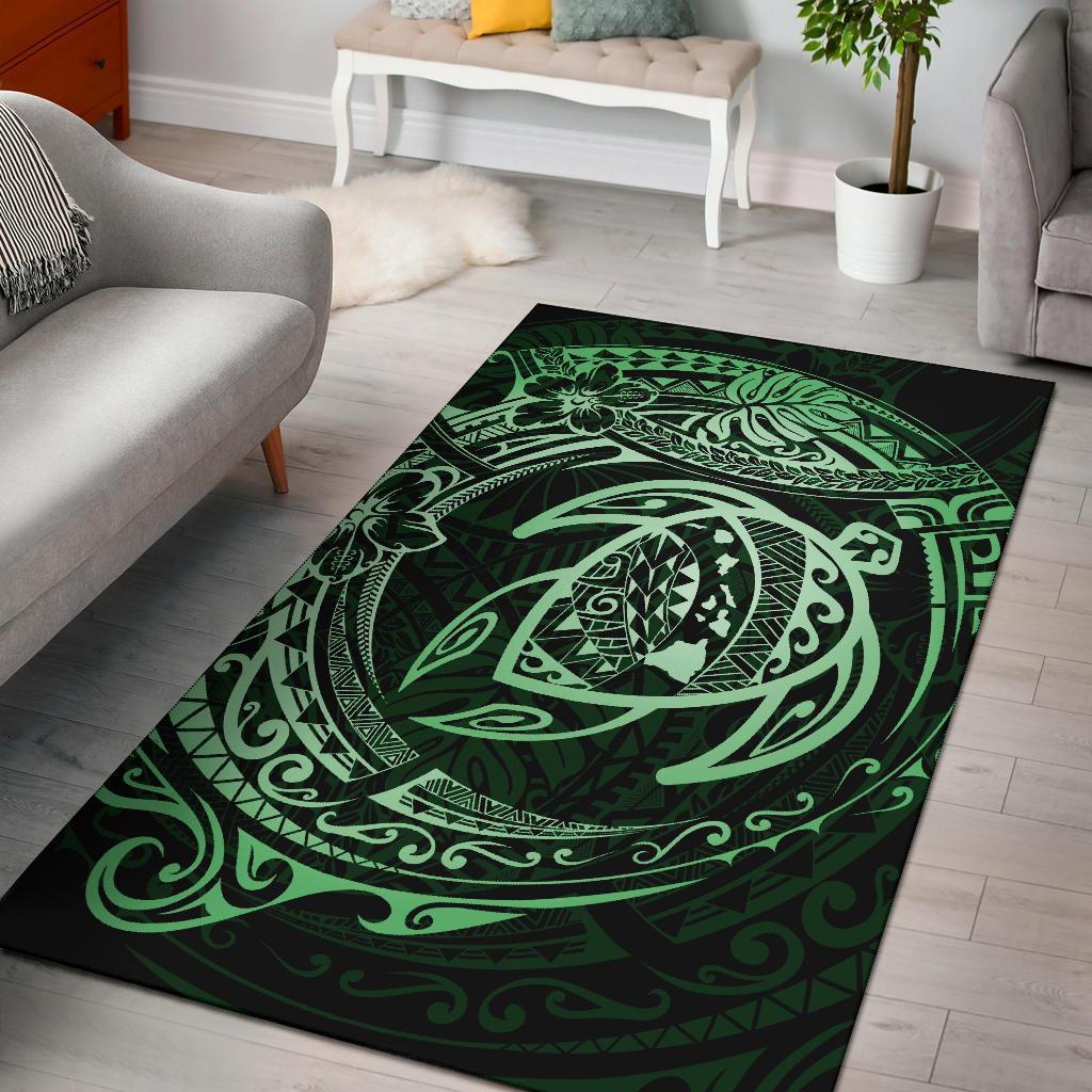 Hawaiian Map Turtle Polynesian Circle Rug AH Rug Green - Polynesian Pride