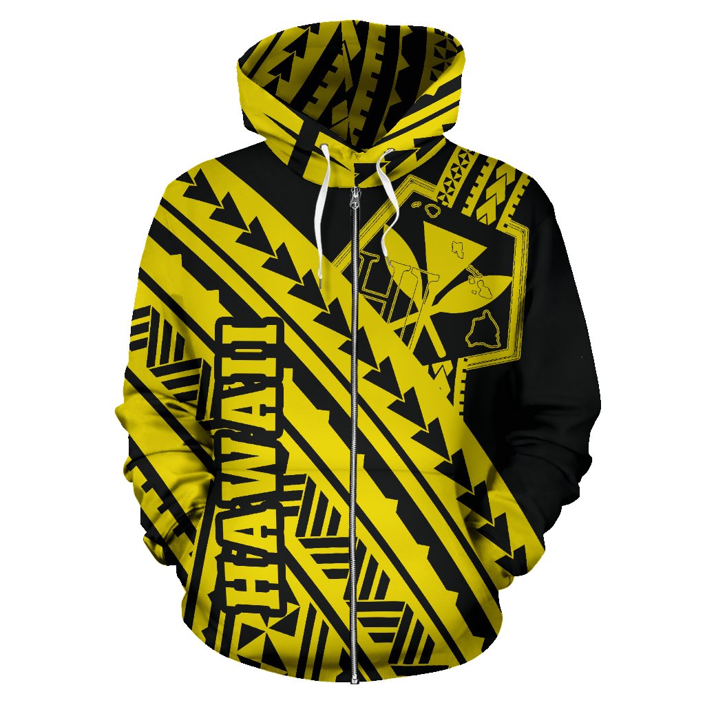 Hawaii Kanaka Polynesian Zip up Hoodie Poly Style Yellow - Polynesian Pride