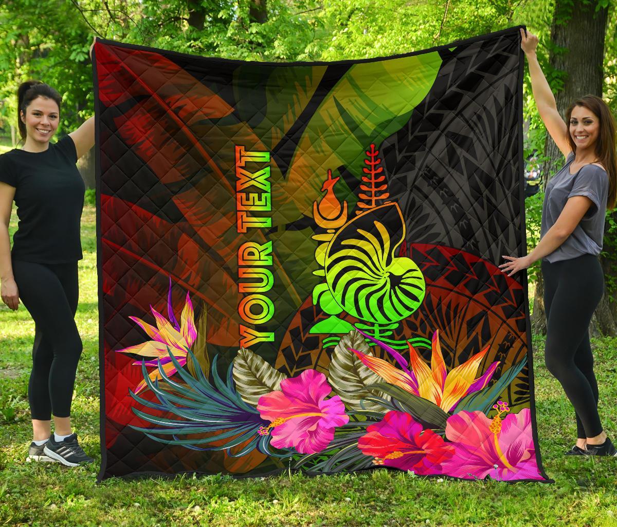 New Caledonia Polynesian Personalised Premium Quilt - Hibiscus and Banana Leaves - Polynesian Pride