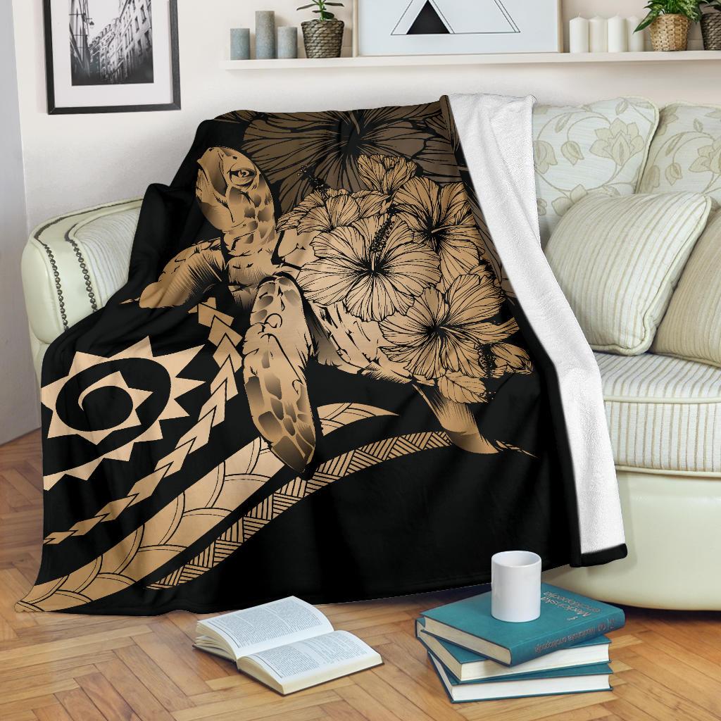 Hawaii Turtle Hibiscus Polynesian Vintage Premium Blanket - Gold White - Polynesian Pride