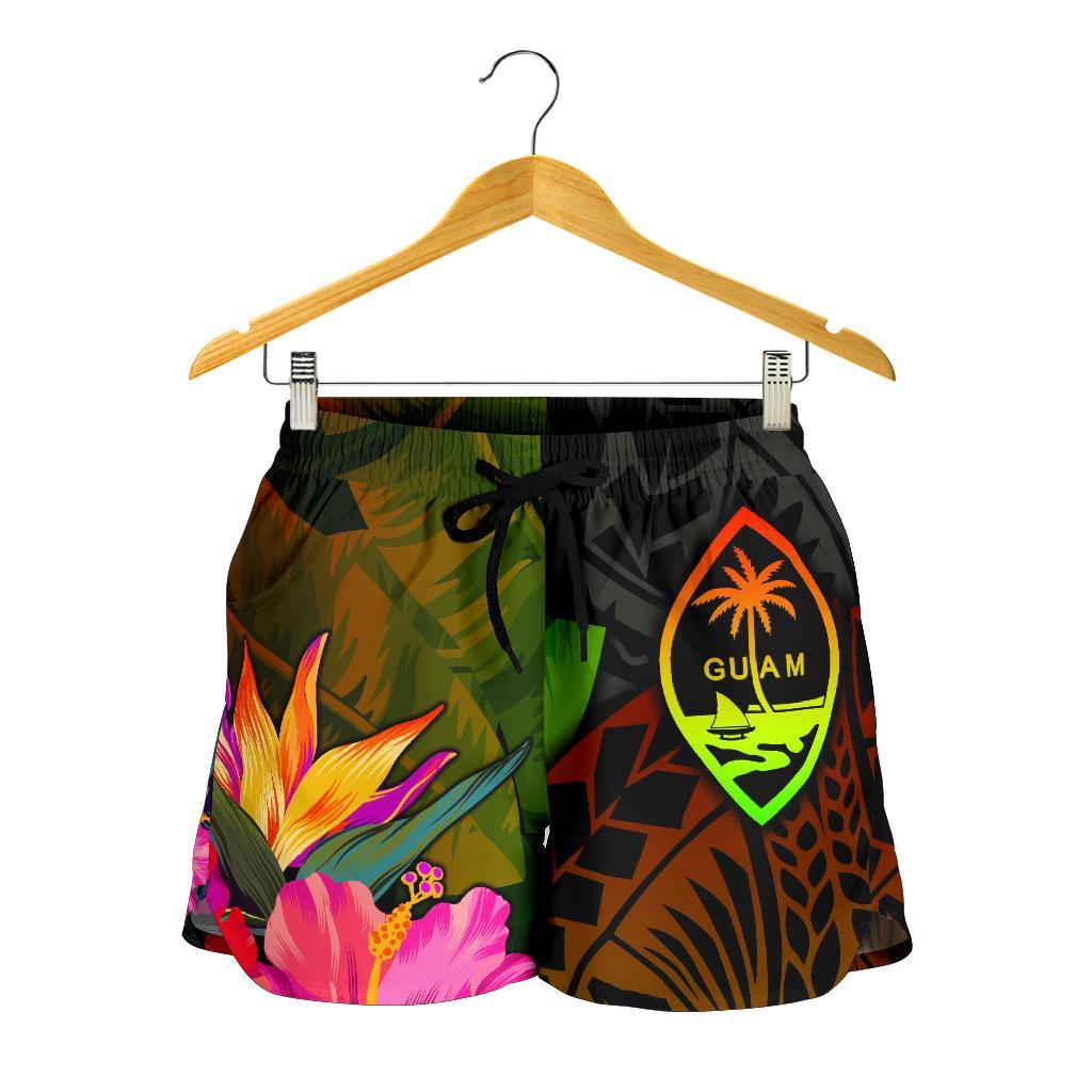Guam Polynesian Women's Shorts - Hibiscus and Banana Leaves - Polynesian Pride
