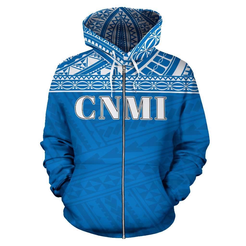 Northern Mariana Islands Polynesian All Over Zip up Hoodie Blue Horizontal Style - Polynesian Pride