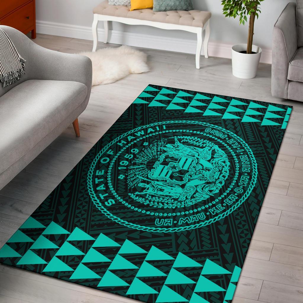 Kakau Seal Of Hawaii Polynesian - Turquoise Rug Turquoise - Polynesian Pride