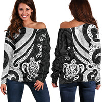 Guam Polynesian Women Of Shoulder Sweater - White Tentacle Turtle White - Polynesian Pride