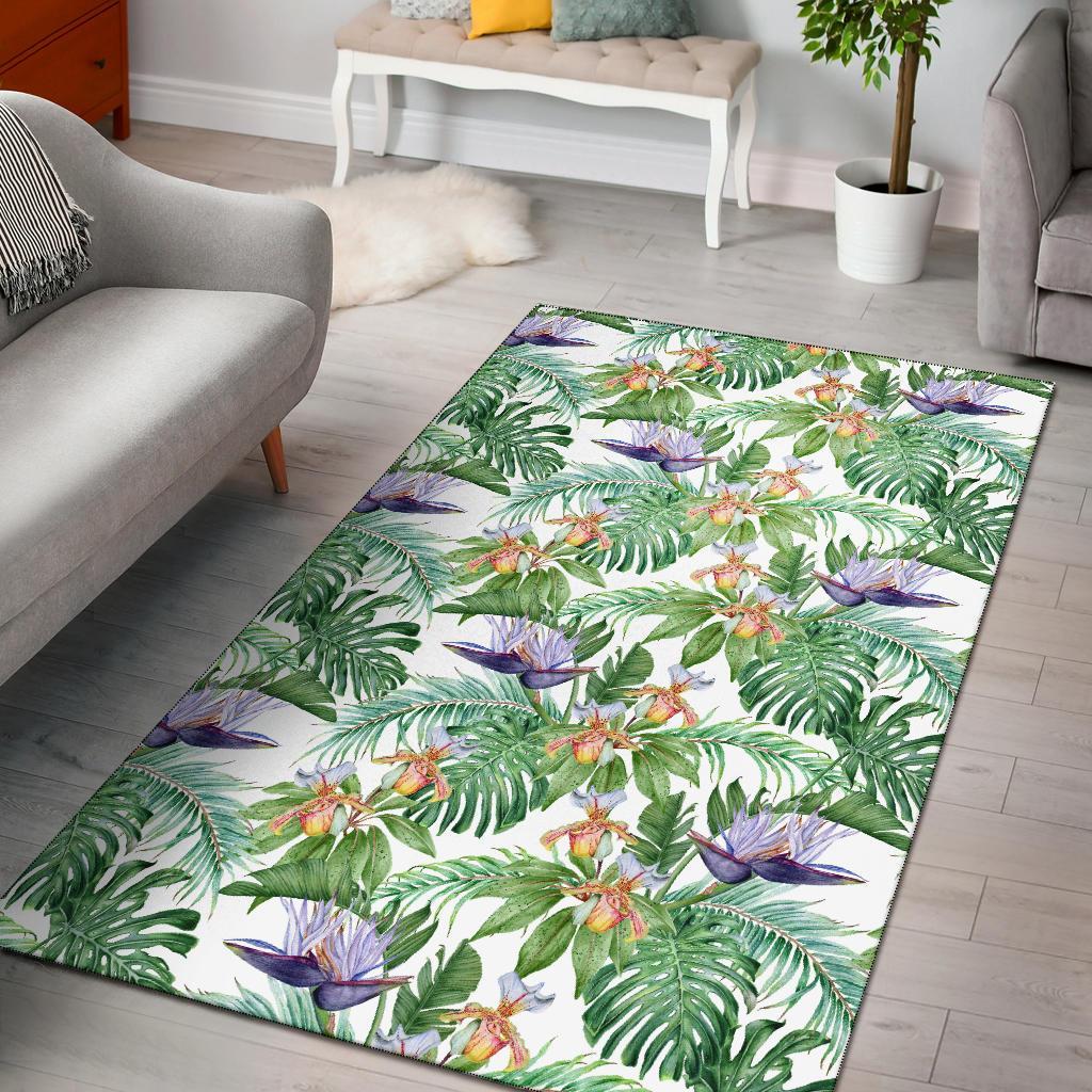 Tropical Orange Orchids Strelitzia Monstera Rug Orange - Polynesian Pride
