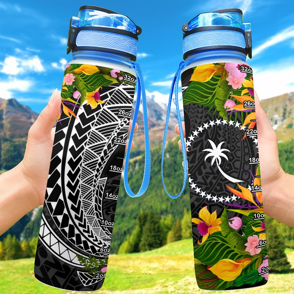 Chuuk State Hydro Tracking Bottle - Seal Spiral Polynesian Patterns Hydro Tracking Bottle - Chuuk 32oz Large Black - Polynesian Pride