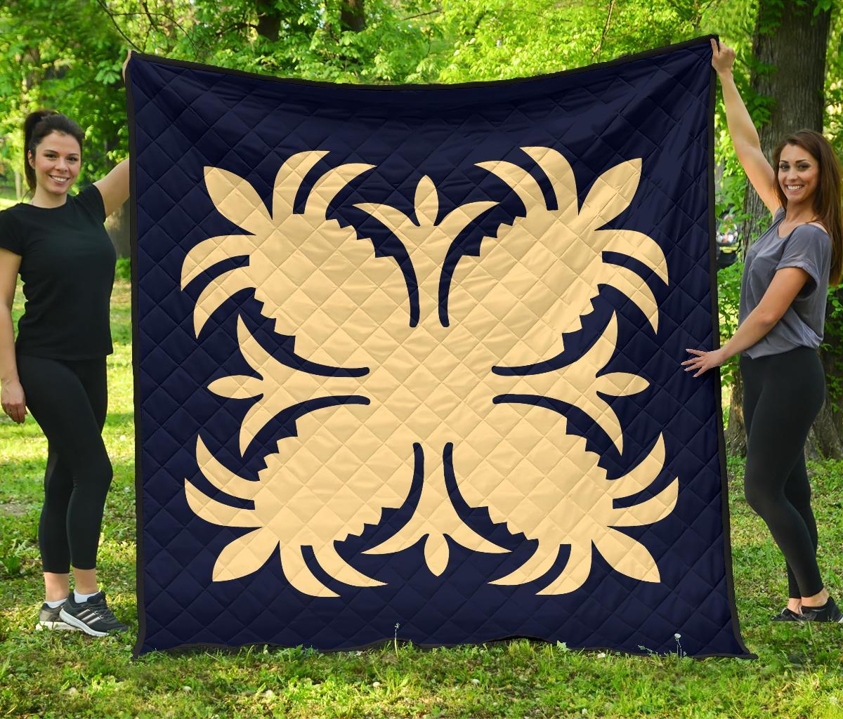 Hawaiian Premium Quilt Royal Pattern - Indigo - A2 Style - AH J2 Indigo - Polynesian Pride