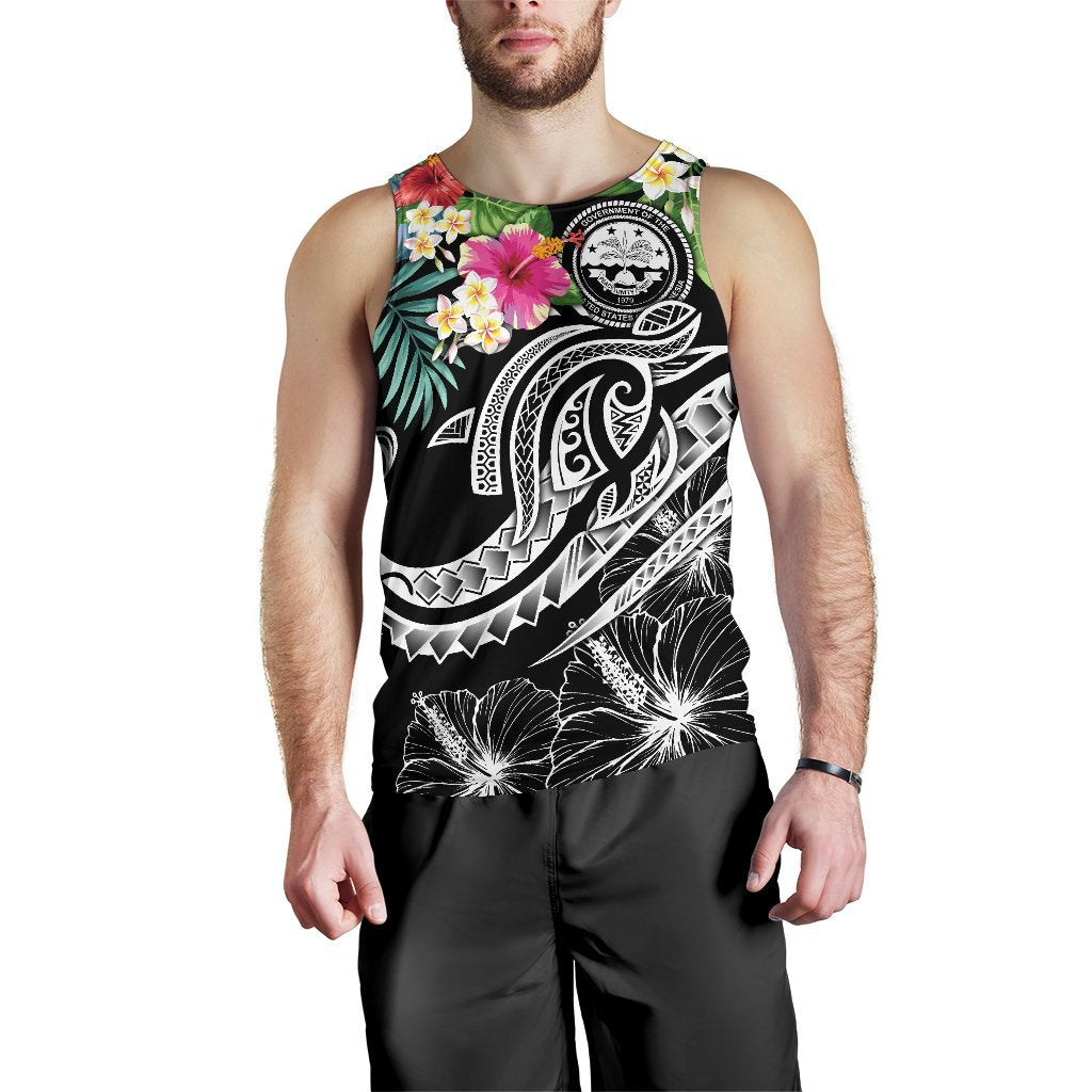 FSM Polynesian Men's Tank - Summer Plumeria (Black) - Polynesian Pride