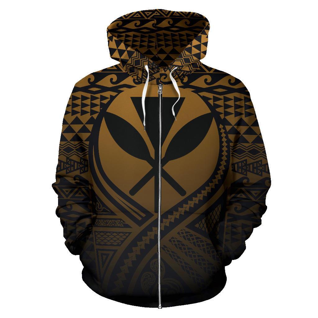 Kanaka Maoli All Over Zip up Hoodie Lift up Gold - Polynesian Pride