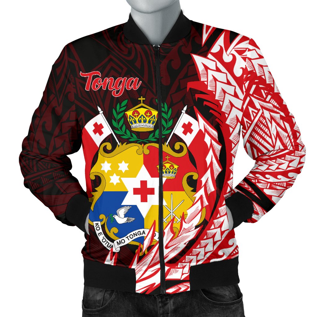 Tonga Men's Bomber Jacket - Wings Style Black - Polynesian Pride