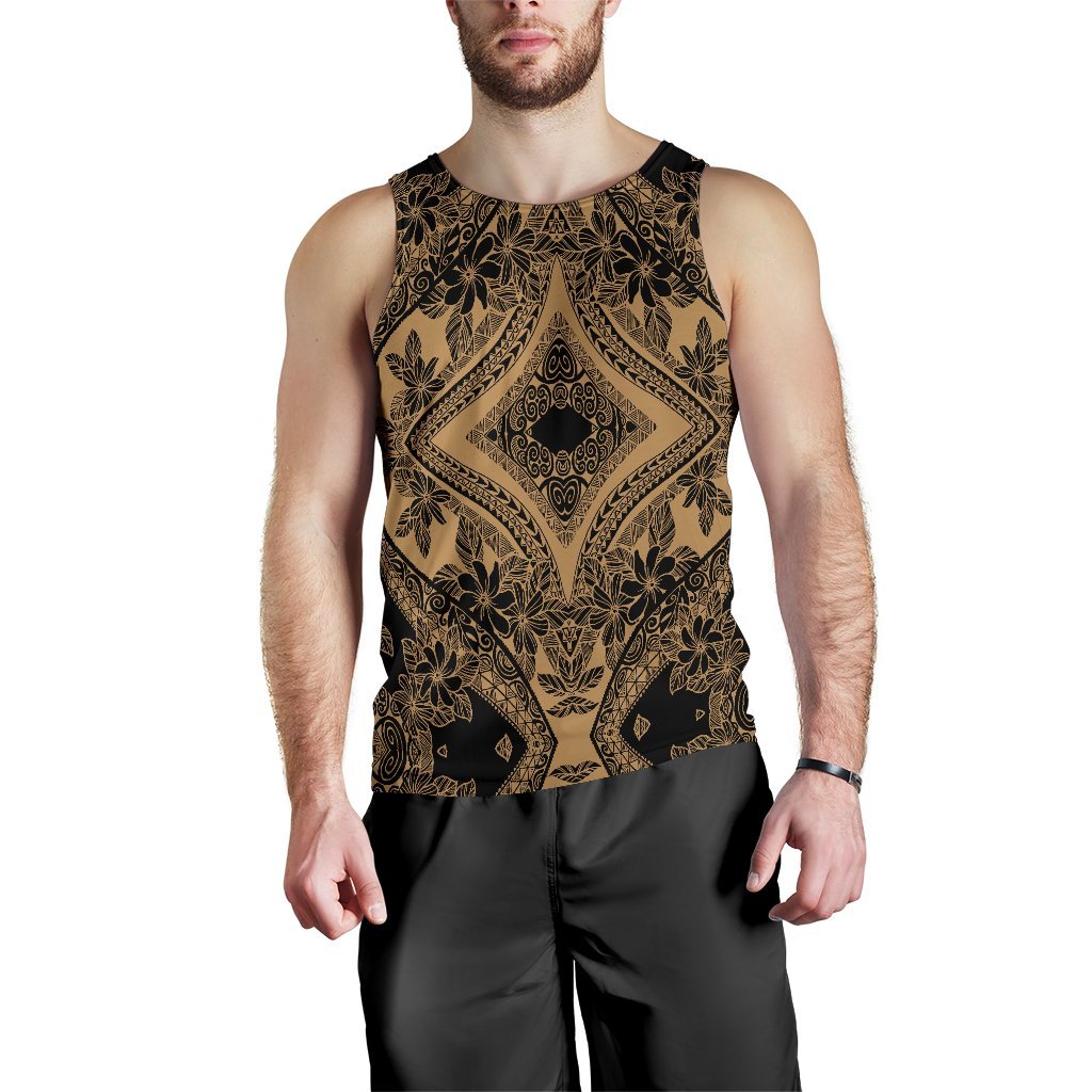 Polynesian Plumeria Mix Gold Black Hawaii Men's Tank Top Gold - Polynesian Pride