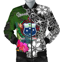 Samoa Men Bomber Jacket - Turtle Plumeria Banana Leaf Black - Polynesian Pride
