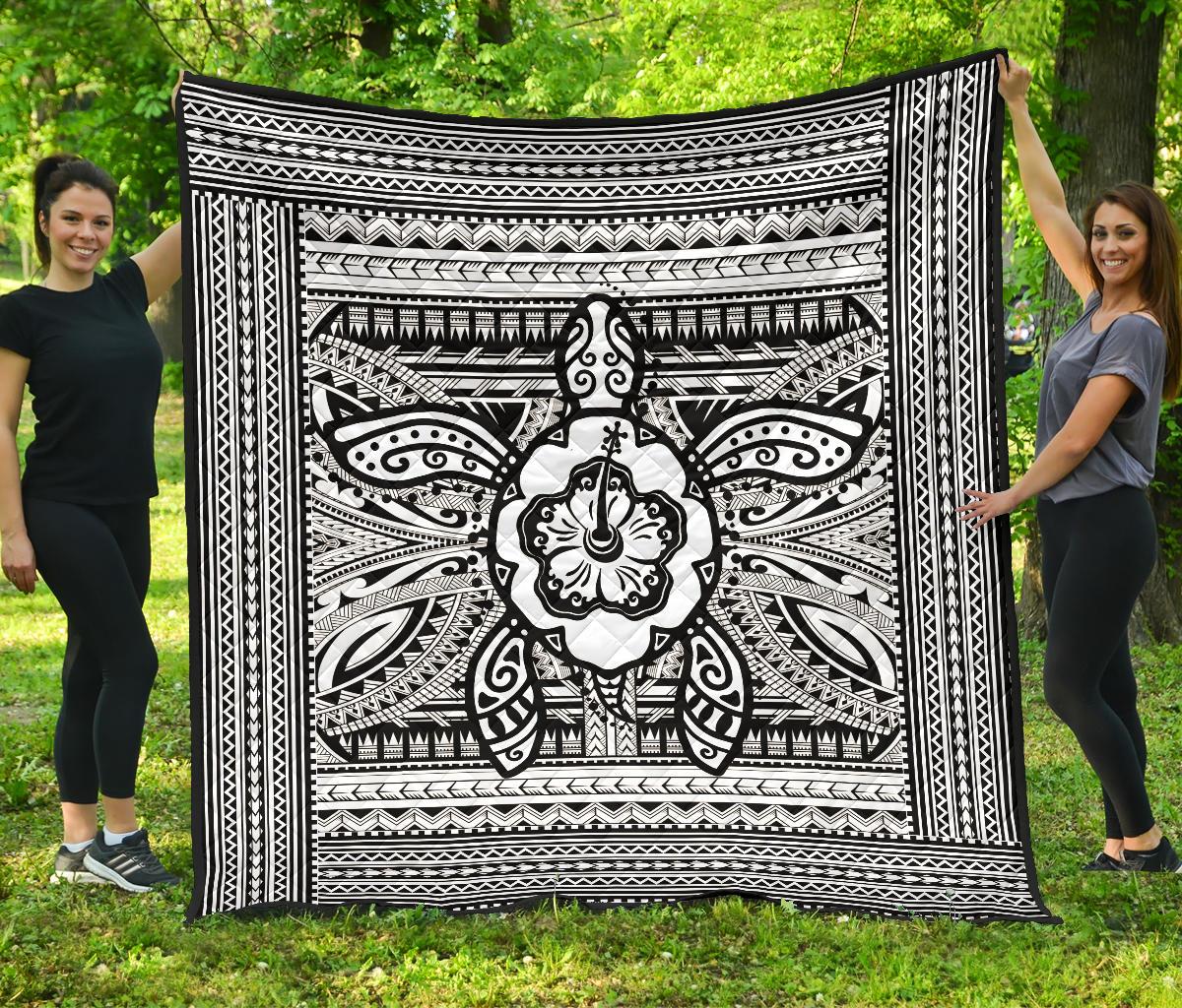 Hawaii Polyensian Turtle Premium Quilt White White - Polynesian Pride