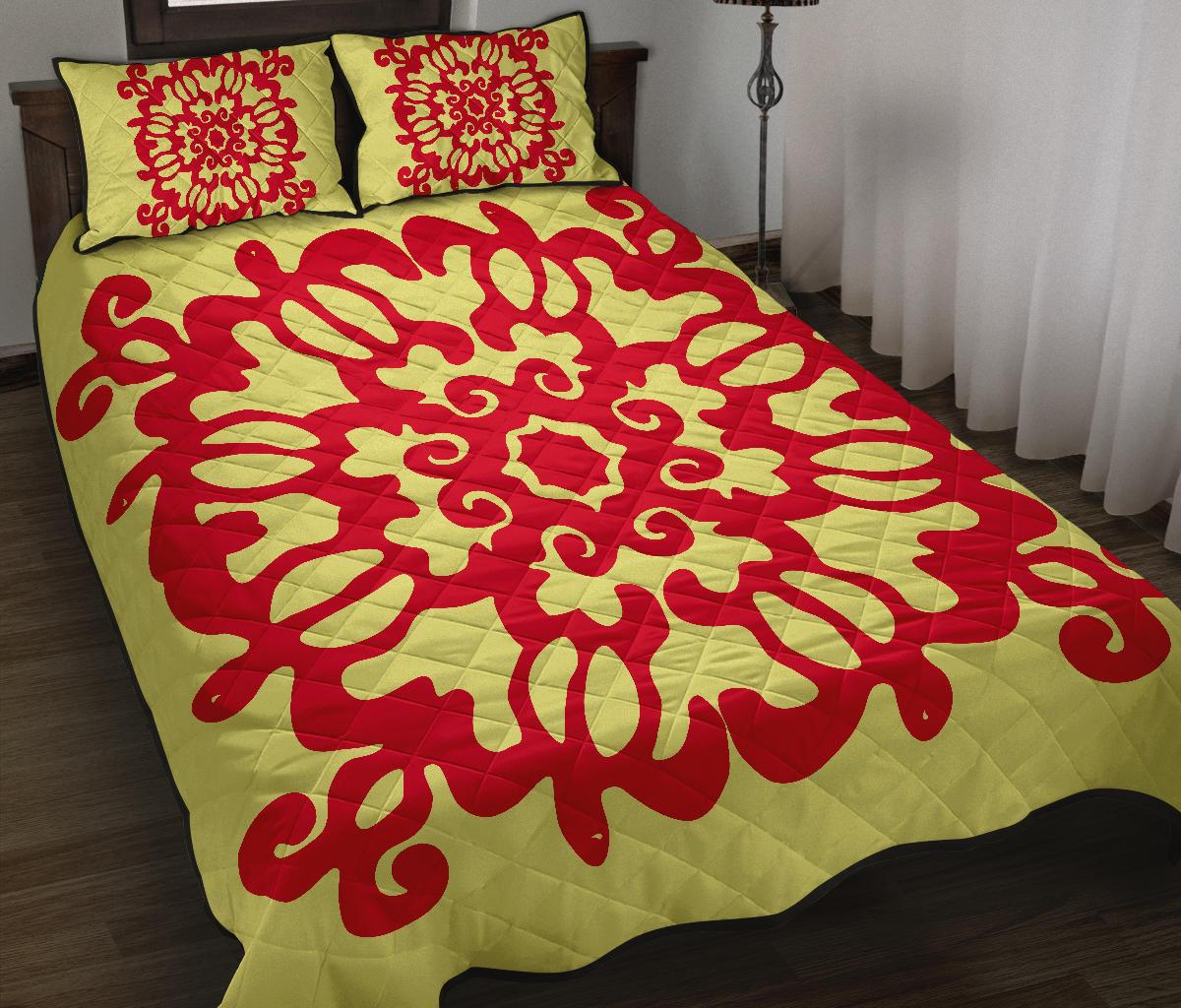 Hawaiian Quilt Turtle Pattern New Yellow Quilt Bed Set - Skin Style - AH - Polynesian Pride