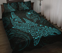 Polynesian Quilt Bed Set - Polynesian Blue Shark Warrior Tattoo - Polynesian Pride