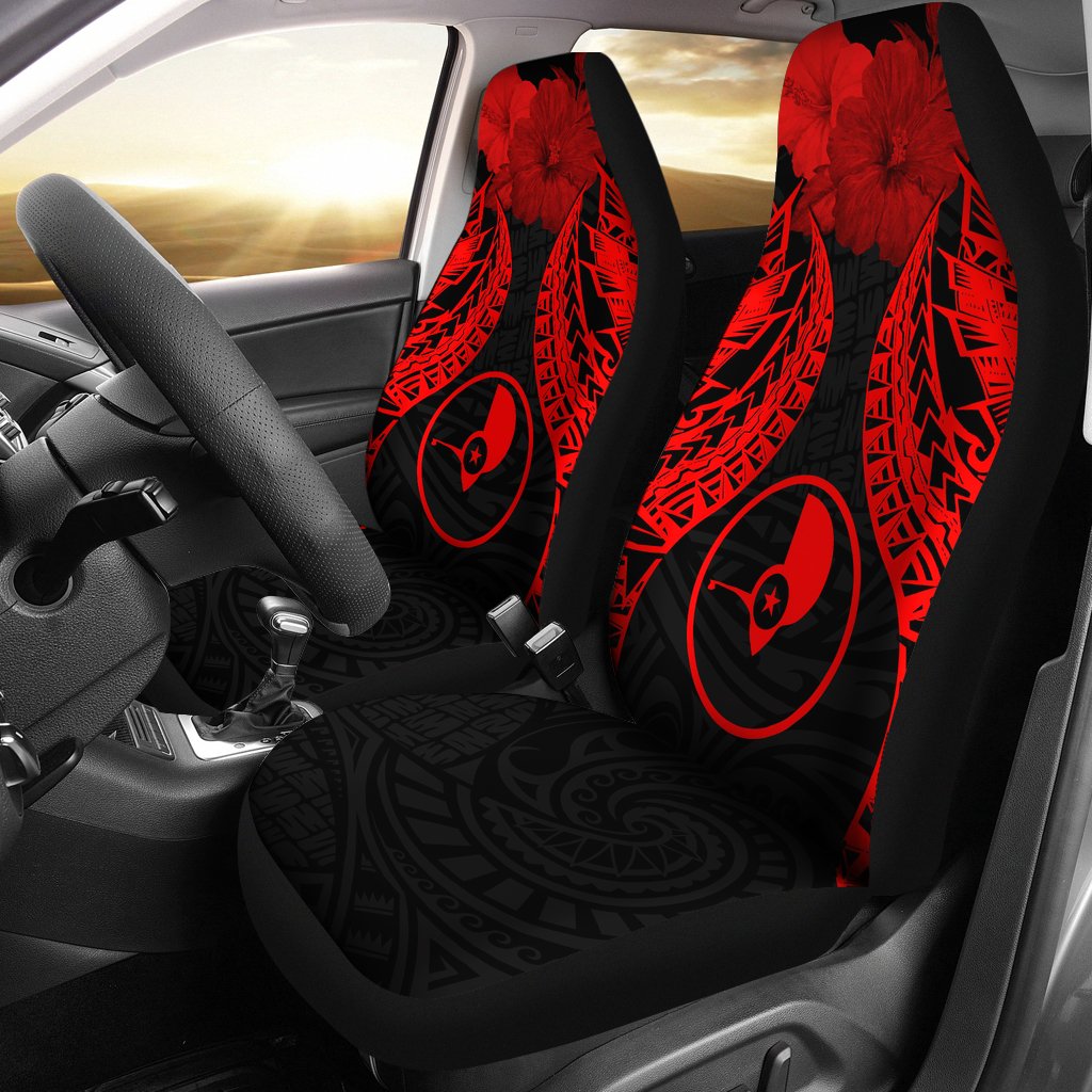 Yap Polynesian Car Seat Covers Pride Seal And Hibiscus Red Universal Fit Red - Polynesian Pride