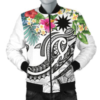 Nauru Polynesian Men's Bomber Jacket - Summer Plumeria (White) White - Polynesian Pride