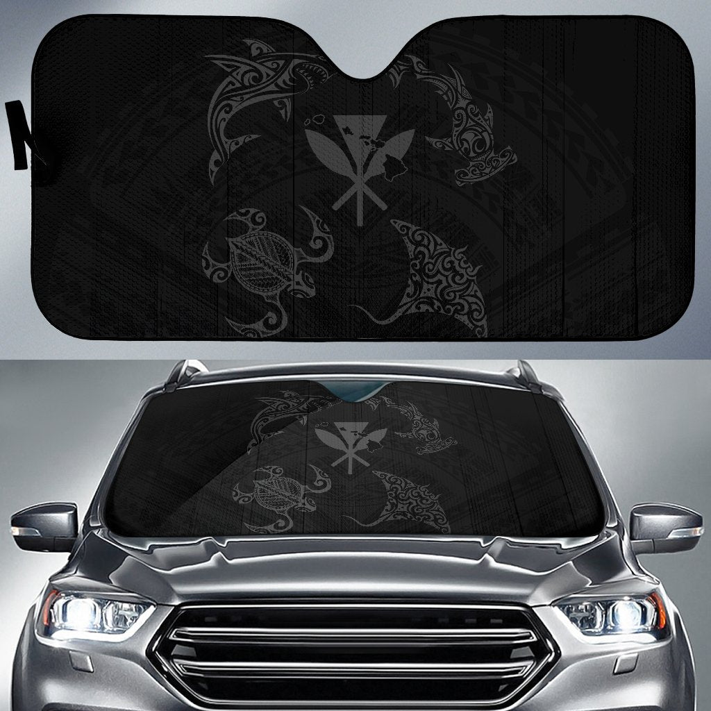 Polynesian Turtle Hammerhead Shark Manta Ray Hawaii Car Sun Shade Circle - AH - Grey Auto Sun Shade Universal Fit Grey - Polynesian Pride