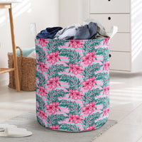 Hawaii Tropical Flowers Palm Leaves Hibiscus Strips Hawaii Laundry Basket Laundry Basket One Size Black - Polynesian Pride