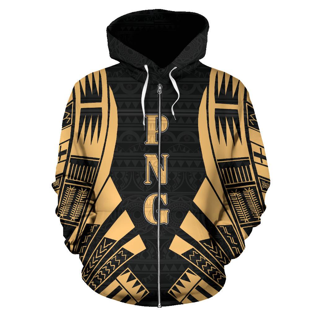 Papua New Guinea Polynesian All Over Zip up Hoodie Gold Tattoo - Polynesian Pride