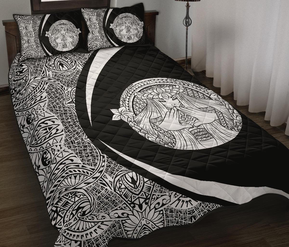 Hawaii Polynesian Pele Mauna Kea Quilt Bed Set Circle Style White - Polynesian Pride