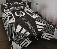 Pohnpei Quilt Bed Set - Phonpei Flag Polynesian White Tattoo Style - Polynesian Pride