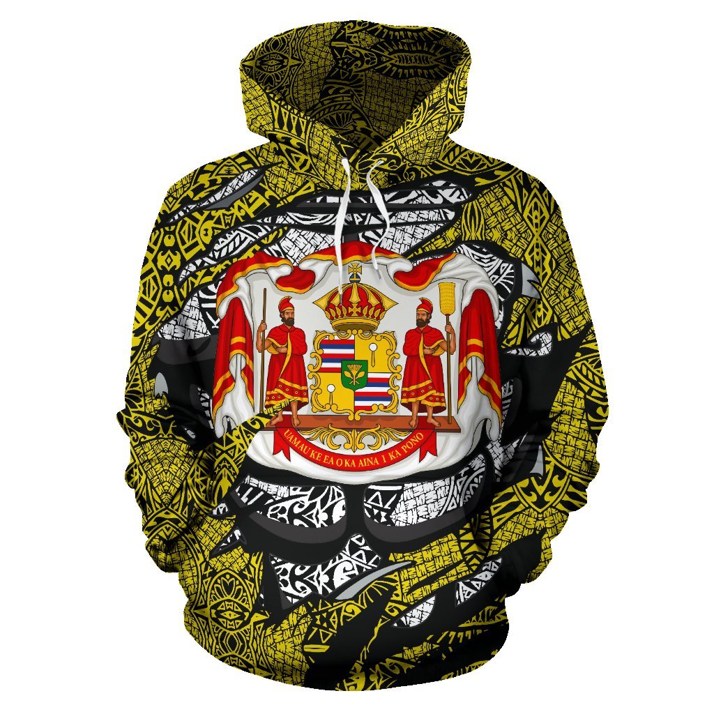 Polynesian Kanaka Maoli Royal Coat of Arms Hawaii Hoodie Yellow - Polynesian Pride