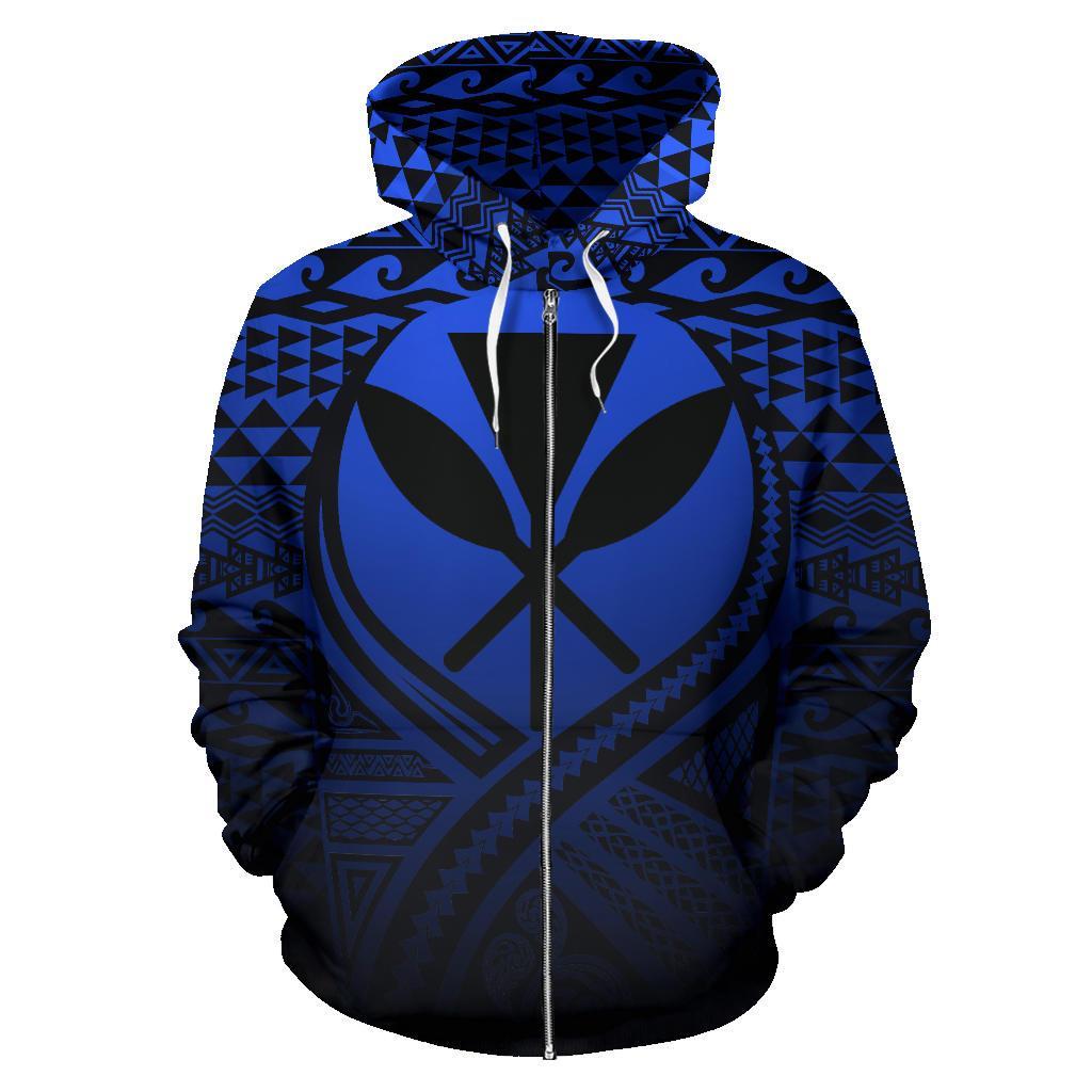 Kanaka Maoli All Over Zip up Hoodie Lift up Blue - Polynesian Pride